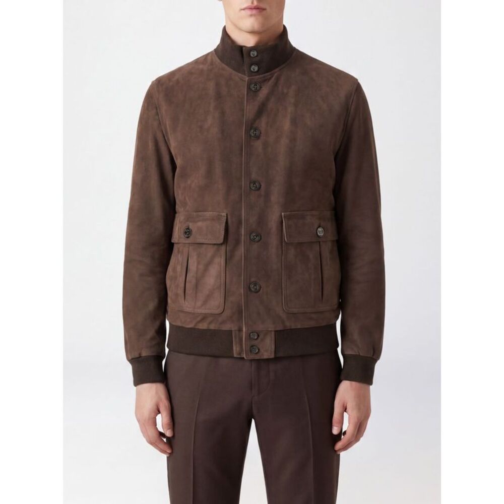 Valstar Men Valstar Suede Bomber Jacket With Funnel Neck And Patch Pockets